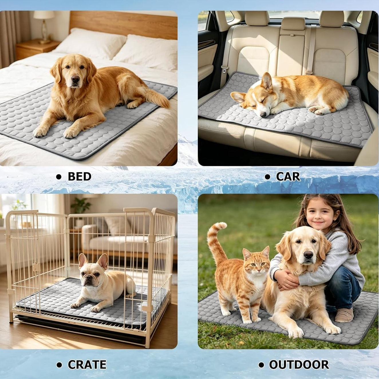 Dog Cooling Mat, Breathable Cooling Mat for Dogs(Q-Max>0.4) Washable Cold Crate Pad Cooling Dog Bed Mats, Non-Slip Dog Cooling Pad, Cats Cooling Mat for Kennels, Crates, Cars, Indoor & Outdoor